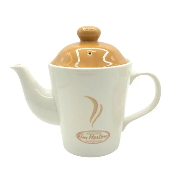 Tim Hortons Ceramic Teapot & Cup Set With Saucer Beige & White - Picture 1 of 7